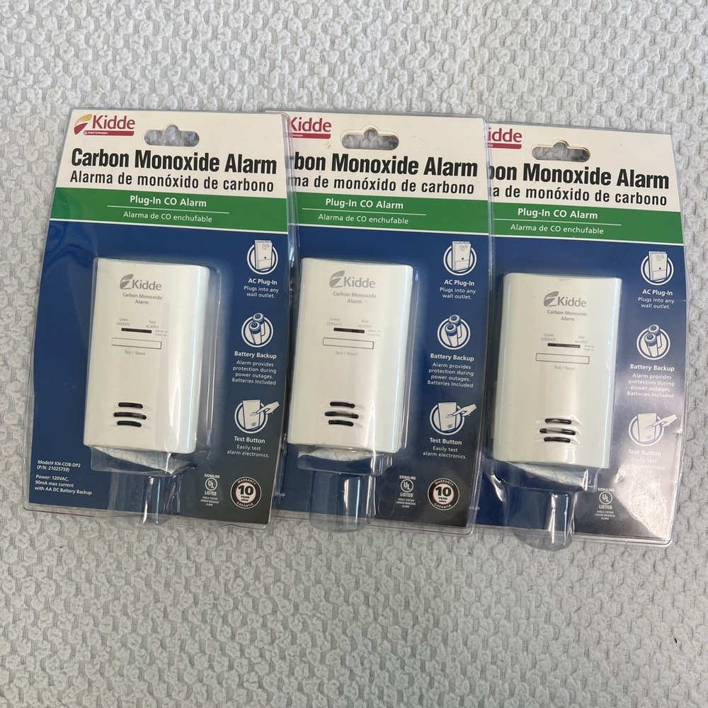 Kidde Carbon Monoxide Alarm Plug-In Detector Battery Backup KN-COB-DP2 Set of 3